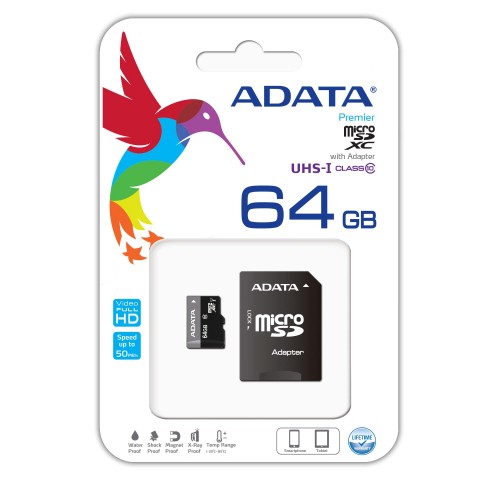 Adata 64GB Micro SD Class-10 (SDXC-UHX-I) Memory Card With Adapter-IOSBD